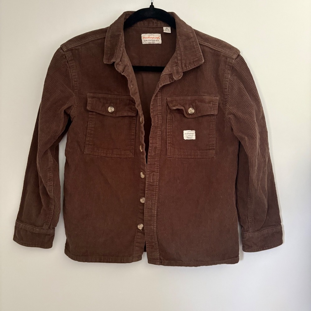 Weatherproof Vintage Boys Brown Corduroy‎ Button Down Shirt Jacket Size M 10/12